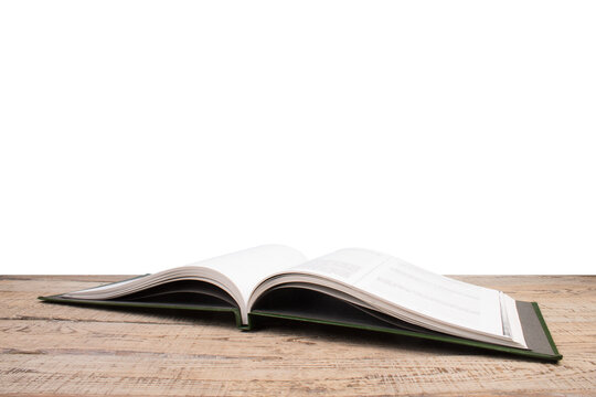 open book. Composition with hardcover books, fanned pages, isolated on white background. Back to school. Copy Space. Education background.