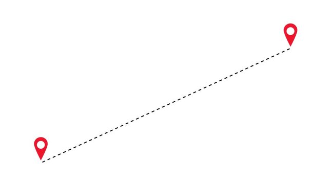 Video of connecting location markers with a dotted line on a white background.