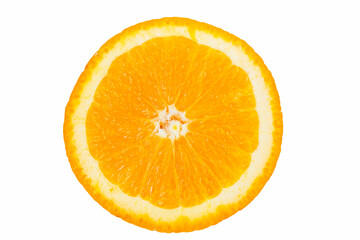Orange ripe slice isolated on white. Top view.
