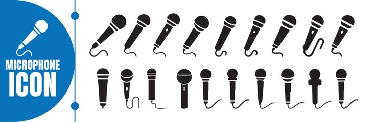 Handheld Microphone Icon Set - Wired Mics for Performance. mic icon. Vector Illustration eps 10