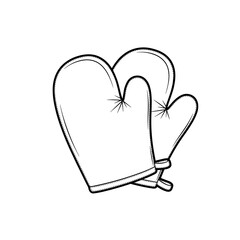 Pair of oven mitts in simple black and white outline design  