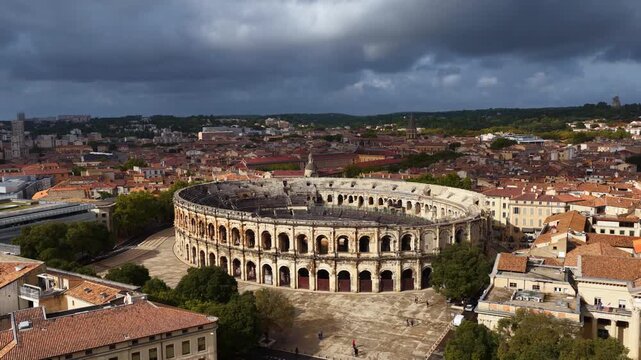aerial view of Nimes, France, travel in the south of France