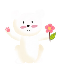 Cute White Bear with Flower PNG | Adorable Animal Cartoon Illustration | Kawaii Clipart