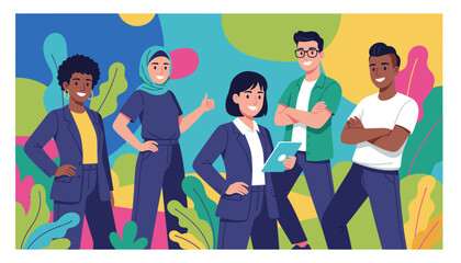 Diverse group of young professionals smiling showing teamwork and confidence