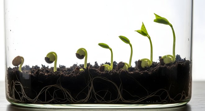 Seed sprouting time-lapse composite with visible roots for growth metaphor