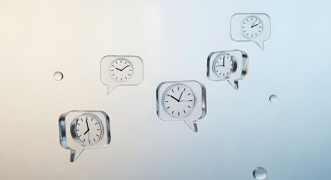 Abstract 3D render of async communication with translucent speech bubbles