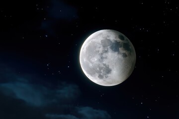 Fototapeta premium Bright waxing gibbous moon against starry night sky
