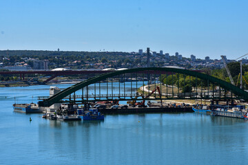 Heavy Cranes Removing Old Railway Bridge on the Belgrade Sava River