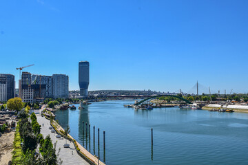 Modern Belgrade Waterfront Skyline with Ada Bridge and Sava River