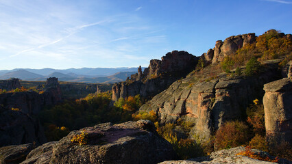 Belogradchik Rocks early in the morning. Autumn. Bulgaria.	