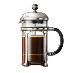 Classic French press coffee maker with fresh brewed coffee isolated
