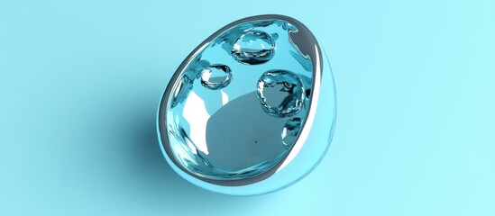 A water droplet with four small bubbles floating inside it, against a light blue background