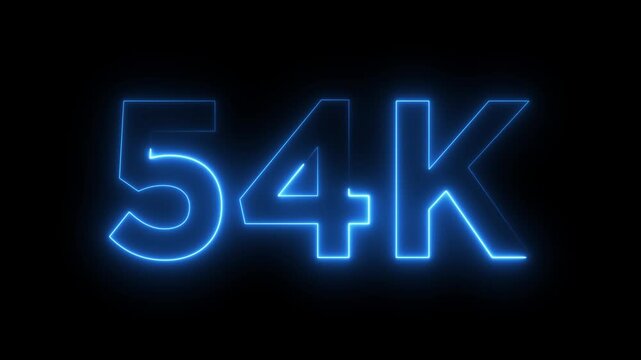 Abstract glowing neon light 54K letter animation.54K followers or subscribers.Thank you followers congratulation.54K subscribers modern animation banner design.