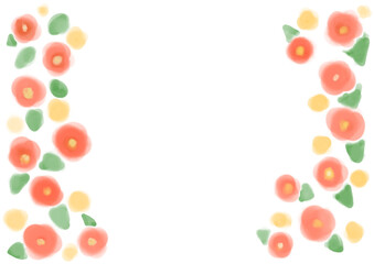 優しい水彩のかわいい赤と黄色の花のドットにじむフレーム