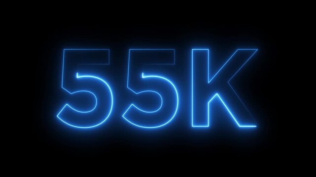 Abstract glowing neon light 55K letter animation.55K followers or subscribers.Thank you followers congratulation.55K subscribers modern animation banner design.