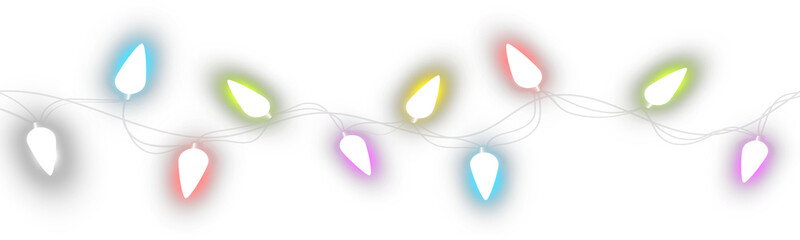 Colorful glowing christmas lights set, festive garland decoration, bright holiday illumination, vibrant celebration background