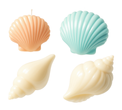 Seashell-shaped candle set for a coastal-inspired bathroom decor.