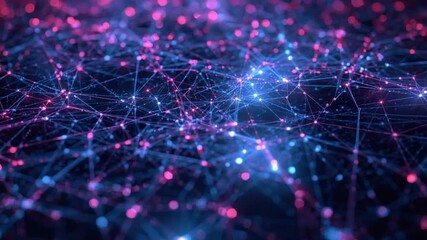 Abstract network of glowing blue and pink nodes connected by lines on a dark background connection - Powered by Adobe