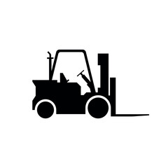 Silhouette of a forklift from the side on a white background