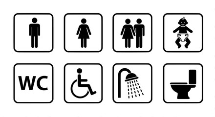 Restroom and public facility icons set