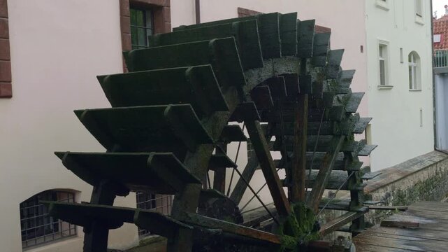 Large Wooden Historic Water Wheel On The Devil's Stream In Prague - Czech Republic.