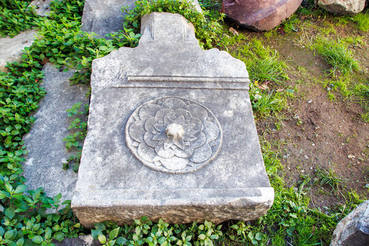 roman period stone artifact on the ground, yedikule istanbul 
