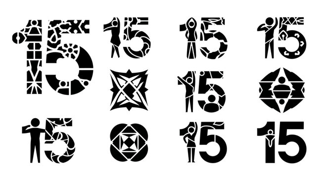 Fifteen years anniversary celebration artwork with diverse designs representing milestone moments