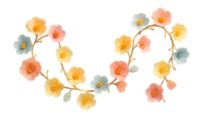 String of small paper flowers and twinkling lights, ideal for a festive outdoor gathering.