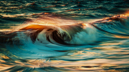 A motion-blurred photograph of a breaking ocean wave captured with a long exposure technique.