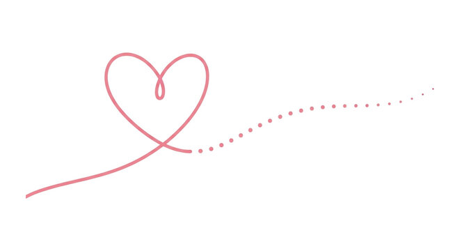 Pink heart shape line art isolated on transparent background for love concept