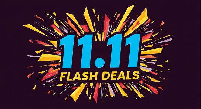 A vibrant advertisement for flash deals featuring the number eleven point eleven in bright blue text - Powered by Adobe