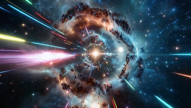 a futuristic 4k new year 2026 concept showing world camera screen interface neon light trails glowing stars cosmic motion lines symbolizing progress energy digital celebration - Powered by Adobe