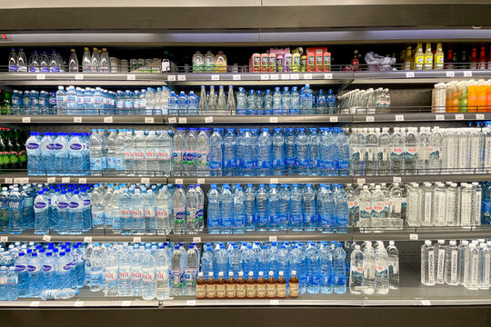 Bar, Montenegro, 17 Jule 2025, Stand with sparkling and clean water supermarket
