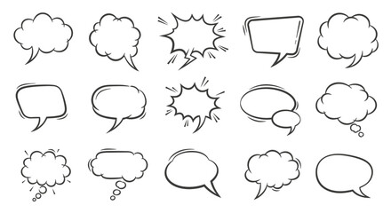 Fototapeta premium Collection of hand-drawn speech bubbles and thought clouds, vector illustration for social media