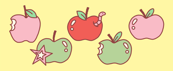 Cute Hand Drawn Outlined Apple Illustration Doodle	