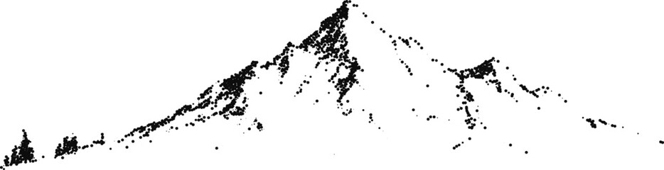 Fototapeta premium Stipple Mountain Peak Vector Illustration Emblem with Pines and River, Minimal Black and White Outdoor Badge