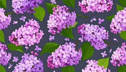 Lilac flowers pattern on a dark background