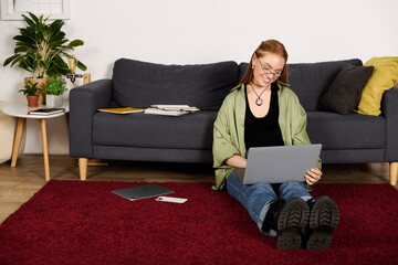 Cozy moments at home with a young woman enjoying some laptop time