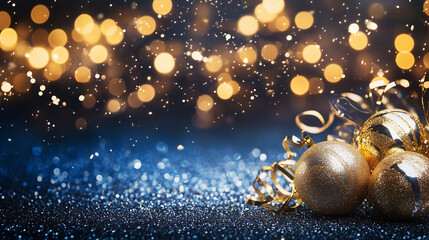 Golden Christmas ornaments with sparkling background and festive mood for decorating purposegolden christmas balls