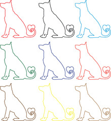 Colorful Dog Line Art with Heart Shaped Tail