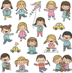 Isolated a kinds of deferent children Illustration for decoration, kids school cute doodle vector art with white background..