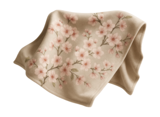 Cherry blossom patterned throw blanket, perfect for draping over a guest room bed.