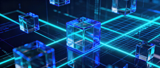 Digital Cubes Displaying Technological Data and Connections
