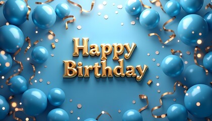 Happy birthday with blue balloon background 