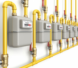 Row of gas meter - 3D illustration