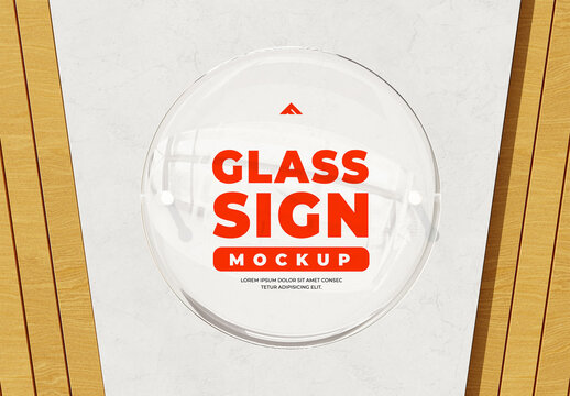 Round Glass Sign Mockup on a Wall for Office or Retail Interior Branding