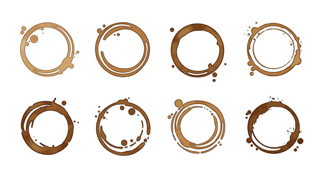 Collection of artistic coffee cup stains and drips, perfect for adding textured designs