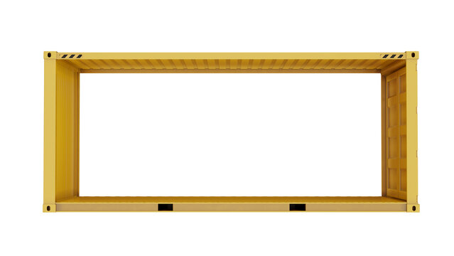 Isolated side view of the primary frame structure of an ISO shipping container in yellow. Transparent background. 3D illustration