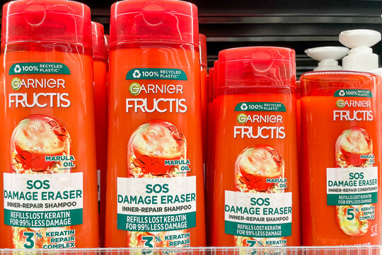 Bar, Montenegro, 2 October 2025, Fructis shampoo in cosmetic supermarket store