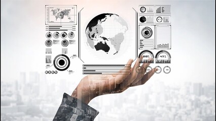 High-tech global network connection interface showing worldwide digital communication, data exchange, and internet connectivity. Global connection, data interaction, and worldwide communication. Thunk